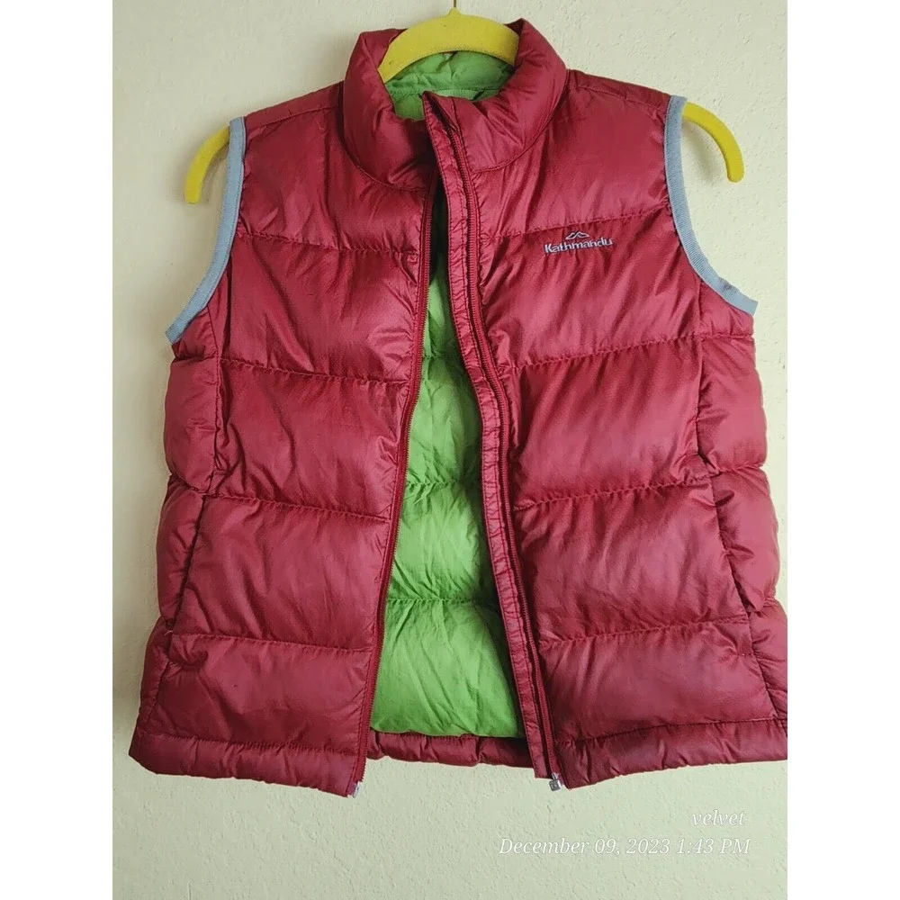 Kathmandu Youth Large Duckdown Vest‎ Red Green Warm Lightweight READ